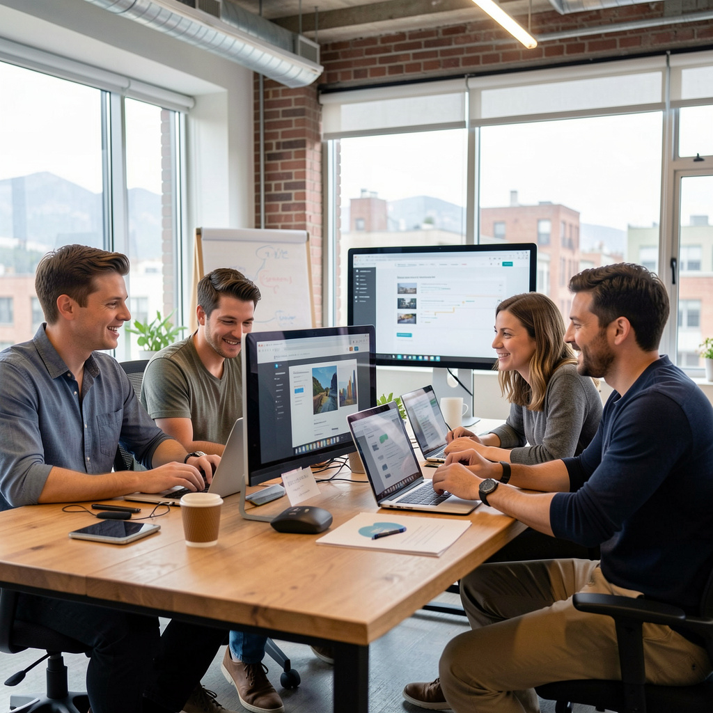 Development team collaborating on innovative web solutions in San Francisco office